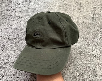 Vintage Quicksilver Basic Small Black Logo Green Surf Scate Style Cap