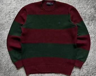 Vintage Polo Ralph Lauren Knit Stripe Navy Red Green Sweater Size S