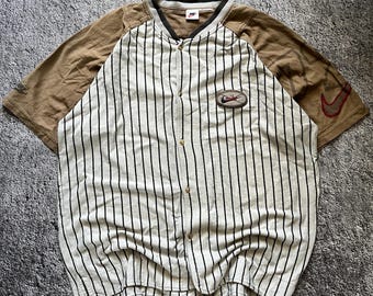Vintage Rare 90s Nike Baseball Stripe Button Up T-shirt