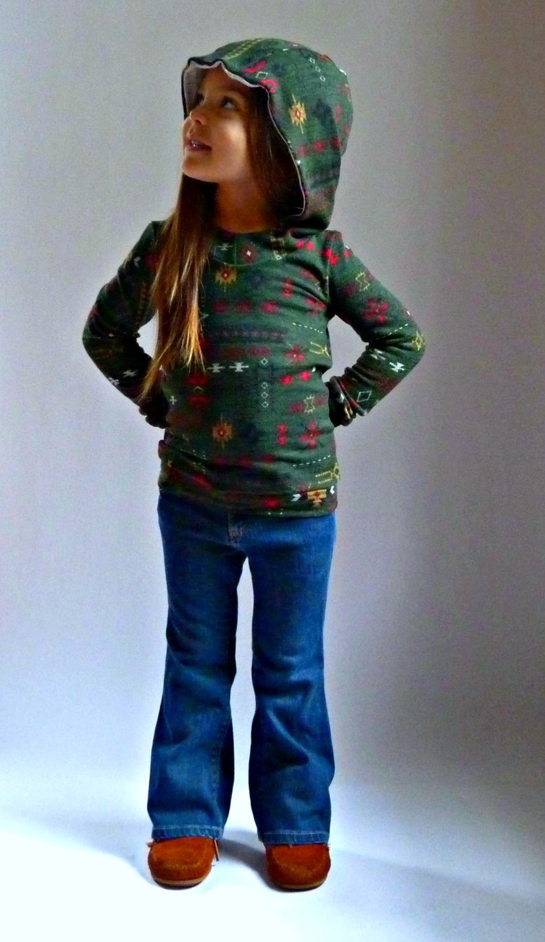 BIMAA Sweater PDF Sewing Pattern Hoodie, Cowl Neck, or Shawl Collar Long Sleeve Top Shirt Girls Boys Toddler Children 6/12mo 12yr image 4