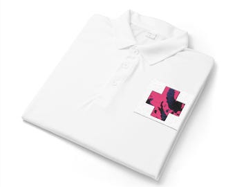 Men's Neon and Black Embroidered Minimalist Vibrant Cross on a Sporty Athletic Polo Shirt suitable for any occasion