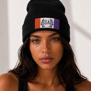 Personalized Embroidered Beanie, Orange Flag Patch, Streetwear Winter Hat