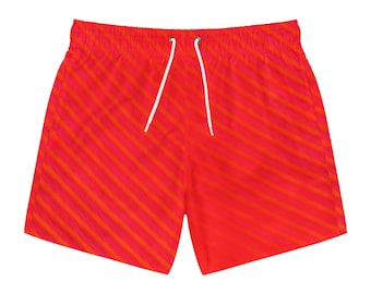 Diagonal Stripes Red Orange Swim Trunks | All-Over Print