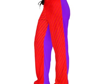 Neon Floral Split-Print Pajama Pants | Pink Purple Blue Tropical Pattern