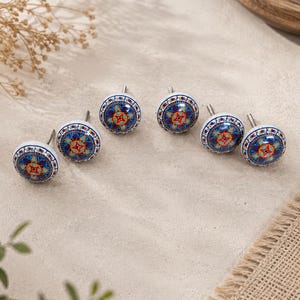 Handmade Ceramic Drawer Knobs | Colorful Mandala Cabinet Handles (Set of 6)