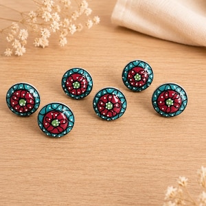 Handmade Ceramic Cabinet Knobs, Colorful Floral Drawer Pulls, Indian Craftsmanship Set
