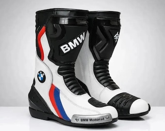 Ręcznie robione buty wyścigowe w stylu BMW Motorrad | Buty motocyklowe, obuwie robocze, sprzęt BMW inspirowany torem