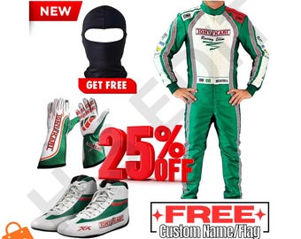 Kit completo da gara per go-kart stile Tony Kart, composto da tuta, guanti e scarpe / Protezione di livello 2