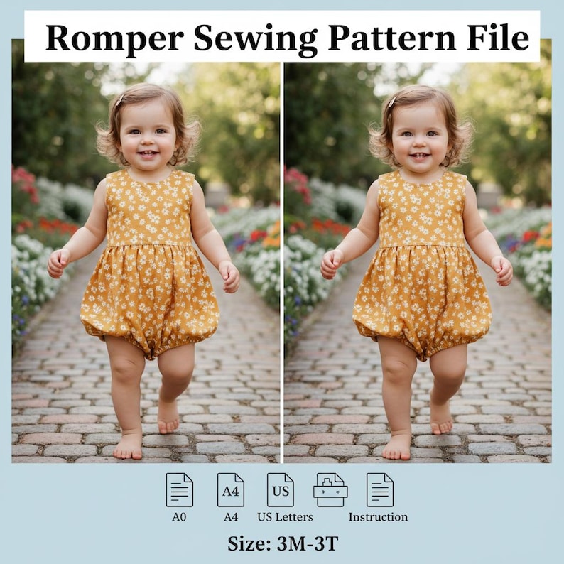 Willow Romper - PDF Sewing Pattern | Easy Romper for Kids (3-6M to 2-3Y ...