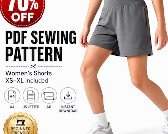 Women's Linen Shorts Sewing Pattern pdf | Elastic Waist Shorts Pattern XS-XL | Printable A4 US Letter A0 | Beginner Summer Shorts