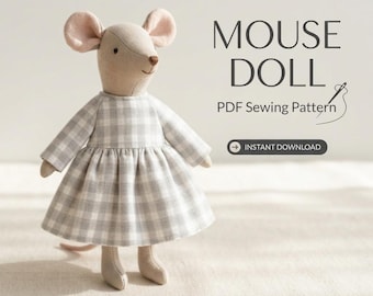 Mouse Doll Dress Sewing Pattern PDF | Stuffed Animal Pattern | Soft Toy Sewing Pattern | Printable PDF | A4 US Letter A0 | Instant Download