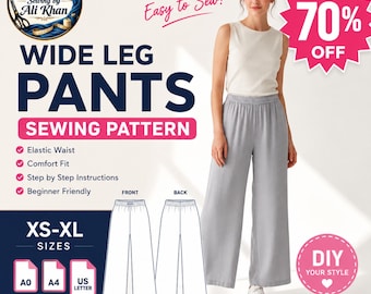 Wide Leg Pants Sewing Pattern, Palazzo Trousers PDF, Elastic Waist DIY (Digital Download)