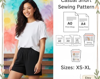 Casual Shorts Sewing Pattern PDF | Women’s Elastic Waist Shorts | Relaxed Fit Summer Shorts XSToXL | Easy DIY Loungewear | Instant Download