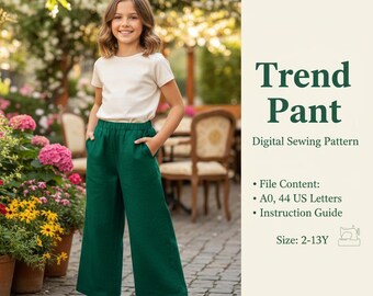 Trendy Pants Sewing Pattern PDF | Women High Waist Trousers 2–13Y | Stylish Wide Leg Pants | Beginner Friendly | Instant Download