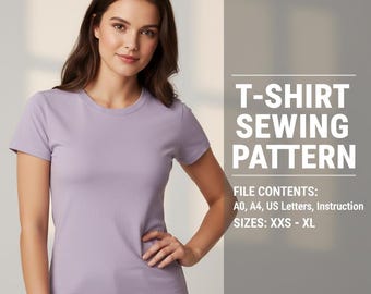 T-Shirt Sewing Pattern PDF | Women Basic Tee XXSToXL | Easy Beginner Top Pattern | Casual Everyday Shirt DIY | A0 A4 US Letter