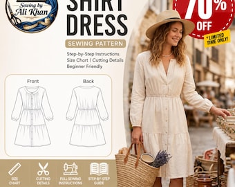 Button Front Tiered Dress Sewing Pattern | Long Sleeve Gathered Midi (PDF Download)