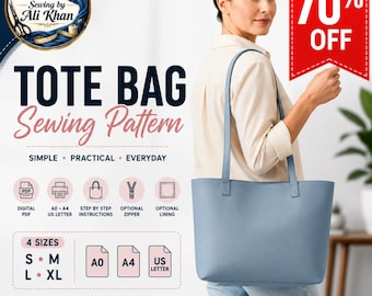 Tote Bag Sewing Pattern PDF, 4 Sizes S-XL, Beginner Tote Pattern, Canvas Shoulder Bag, A0 A4 US Letter, Digital Sewing Pattern