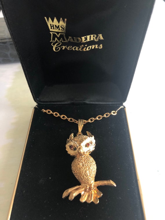 HMS madeira creations owl pendant necklace vintage