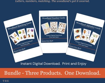 Woodland Home Learning Bundle - Printable | Alphabet, Numbers & Matching Game | Instant Download | Screen Free