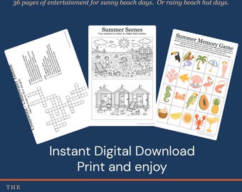 The Beach Book - Printable Activity Book | 36 Pages | Instant Download | Summer Holiday Fun