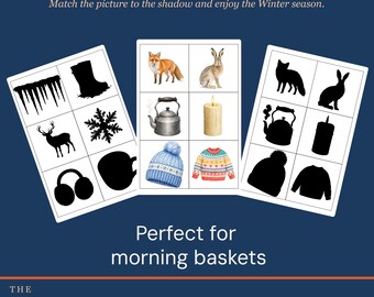 Winter shadow matching cards printable, Charlotte Mason morning basket, visual discrimination
