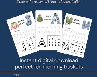 Winter alphabet tracing workbook printable, letter formation A to Z, Charlotte Mason homeschool