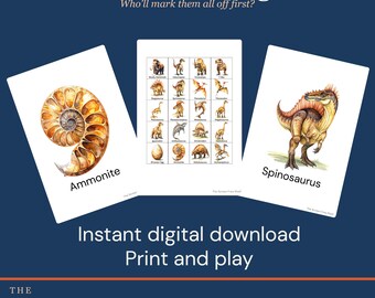 Dinosaur Bingo - 8 Printable Prehistoric Bingo Cards | Kids Family Game | Instant Download | Screen Free
