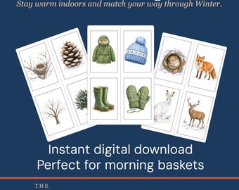 Winter matching game printable, picture and word memory cards, Charlotte Mason morning basket