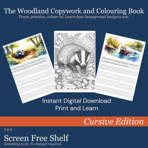 Cuaderno de caligrafía con motivos del bosque (escritura cursiva) — Imprimible / 20 páginas / Descarga instantánea / Aprendizaje en casa / Charlotte Mason