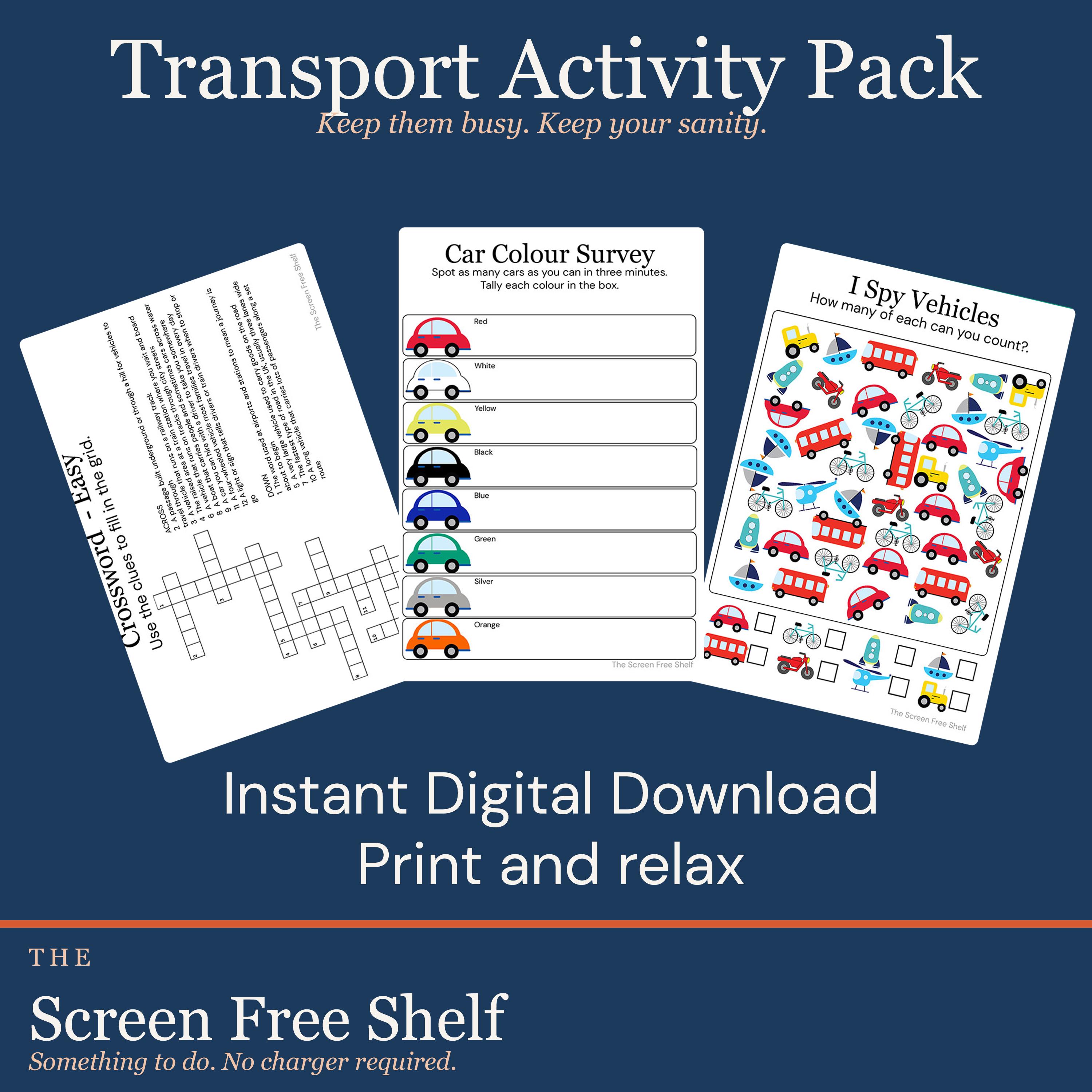 Transport Activity Pack - Printable Car Journey Games for Kids ...