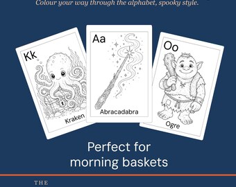 Halloween alphabet colouring cards | printable A-Z colouring pages | instant download