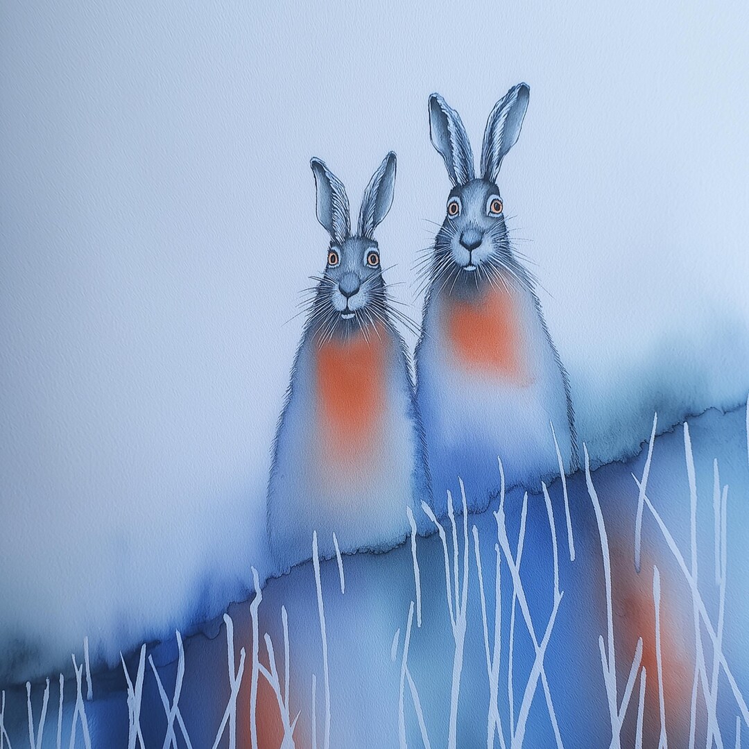 Two Rabbits Watercolor Art Print – Whimsical Woodland Nursery Decor - Etsy