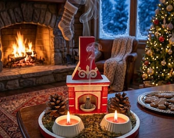 Handmade Miniature Fireplace Incense Burner – Stone Powder, Natural Moss, Pine Cones