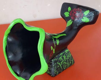 Handmade Ceramic Phone Acoustic Amplifier - Hand-Painted Floral Speaker - Eco-Friendly Passive Sound Booster