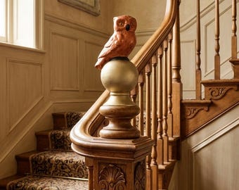 Hand-Painted Ceramic Owl Statue on Golden Globe – Bronze Sculpture Home Decor