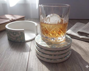 Handmade Stone Powder Coaster Set , Hand Painted Decoupage Drink Coasters, New Home Gift