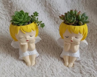 Angel Succulent Planter | Concrete Kawaii Desk Decor Pot