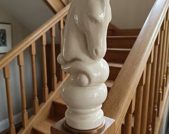 Handmade Ceramic Horse Head Sculpture – Staircase Newel Post Finial, Equestrian Decor