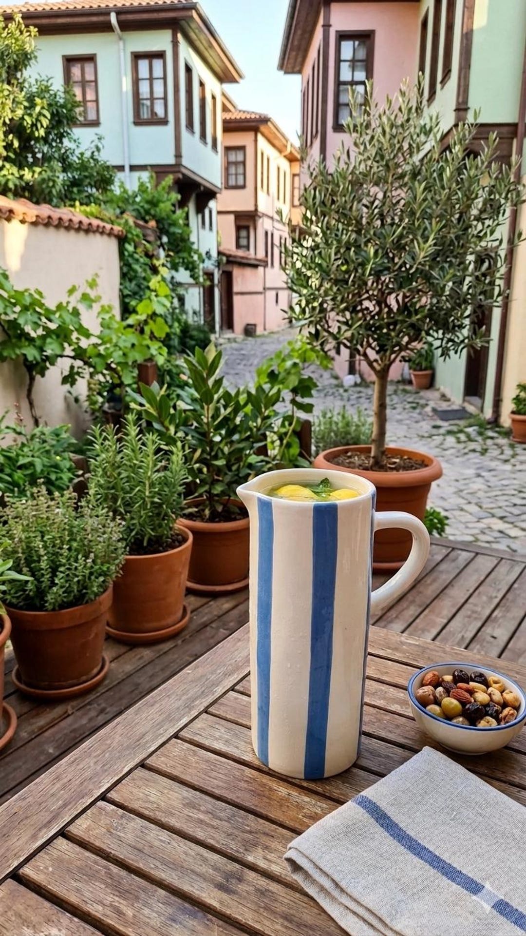 Handmade Blue Striped Ceramic Pitcher – Hand-painted Glazed Pottery ...