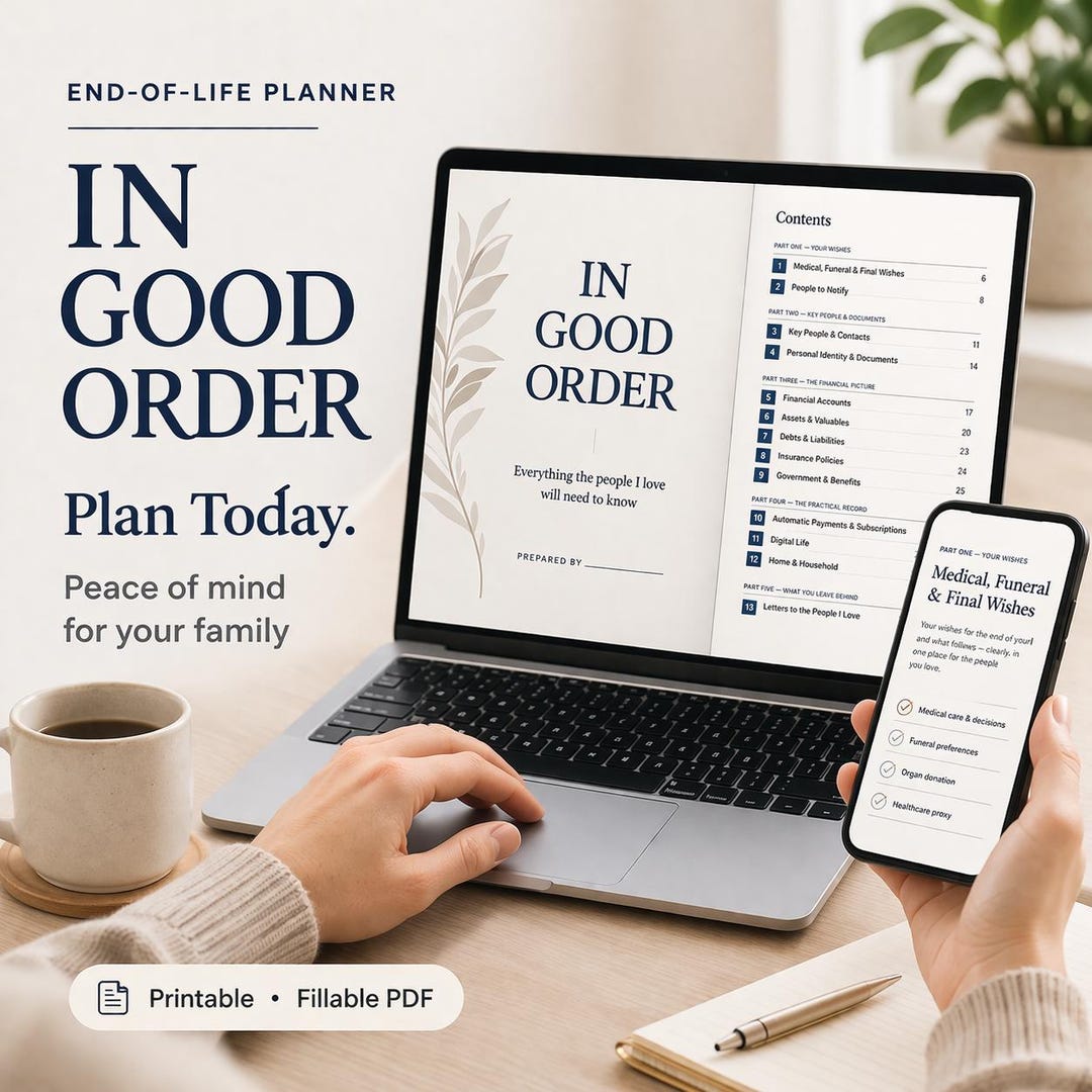 End Work Book End-of-life Planner, Estate Organizer, Final Wishes Workbook (fillable ...
