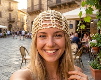 Sparkling Sequin Crochet Skull Cap - Handmade Vintage Style Mesh Beanie for Weddings, Parties, and Glamorous Event Headwear