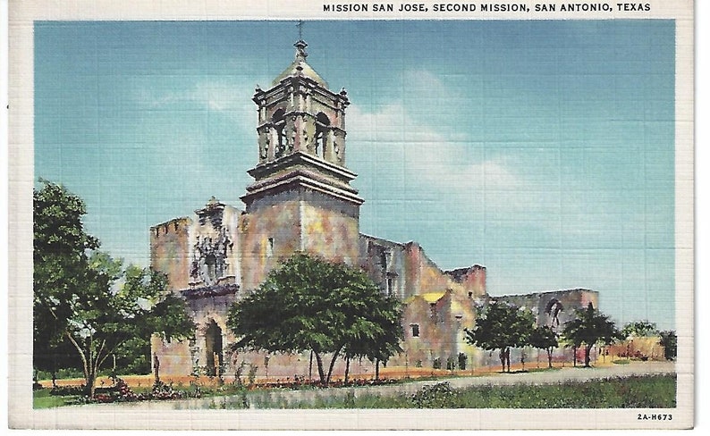 TX0036 Vintage Linen Postcard...Texas Second Mission...Unused..no San Antonio Mission San Jose