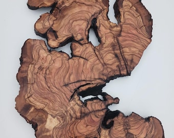 Lastra di legno d'ulivo: radica, bordo naturale, pezzo da progetto in resina epossidica