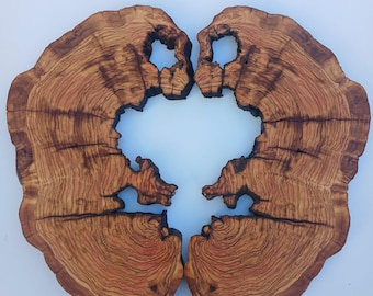 Fetta di legno d'ulivo con bordo naturale, lastra per arredamento rustico.
