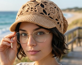 Boho Crochet Sun Visor Pattern | Lace Motif Summer Headband (PDF Download)