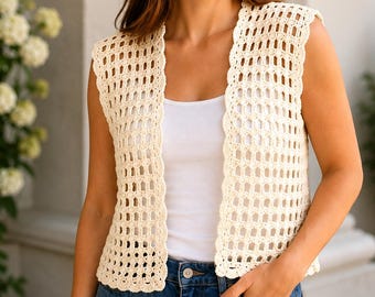 Crochet Cardigan Vest Pattern PDF | Lacy Summer Vest Crochet Pattern | Lightweight Mesh Cardigan | Digital Download