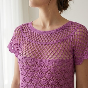 Seamless Crochet Top Pattern | Lattice Yoke, Shell Stitch Blouse (PDF Download)