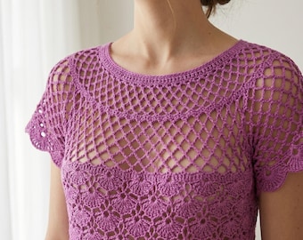 Seamless Crochet Top Pattern | Lattice Yoke, Shell Stitch Blouse (PDF Download)