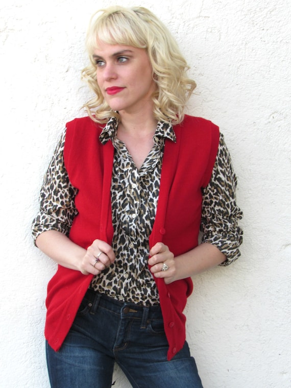 red cardigan vest