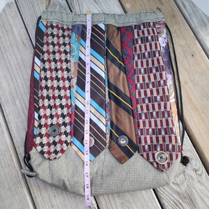 Handmade Necktie Drawstring Patchwork Tote Shoulder Carry All Bag Backpack GC image 4